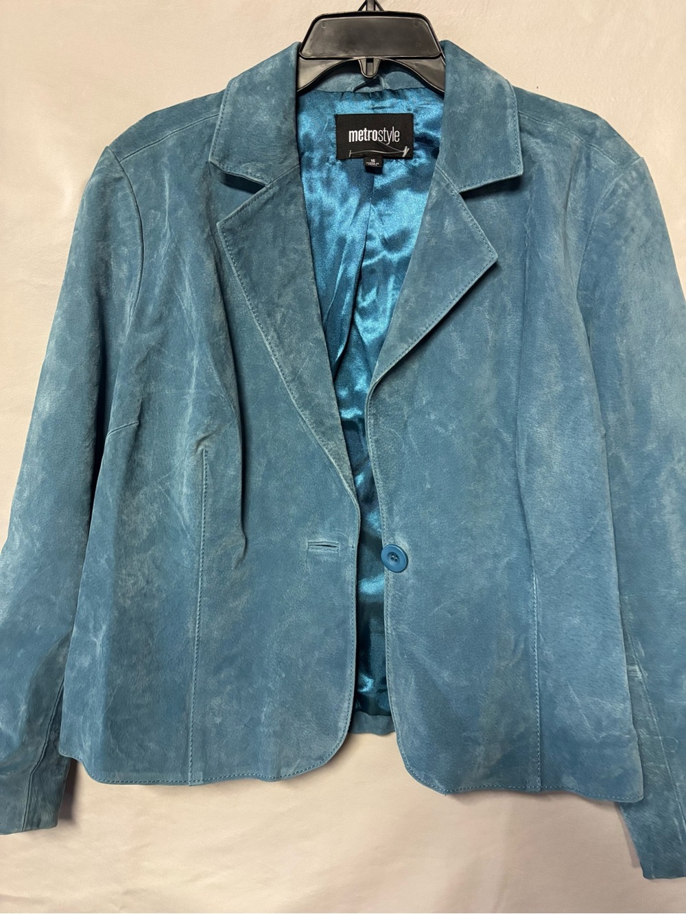 metrostyle Women's Teal Suede Single-Button Blazer